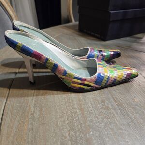 Vicini Design by Giuseppe Zanotti Sequin Slingback Heels Pumps Vintage Sz 42